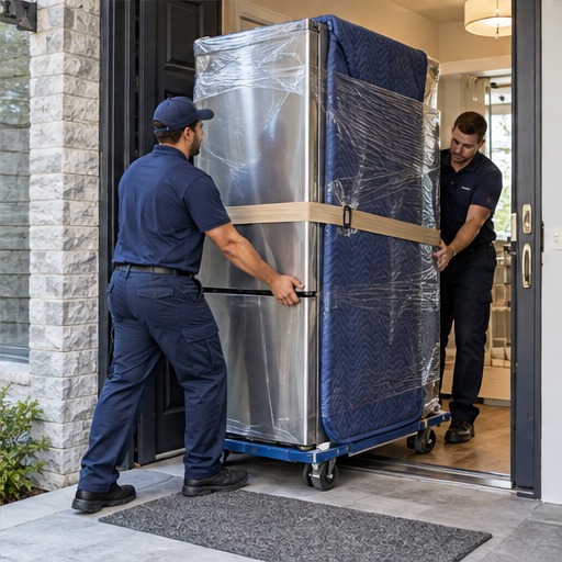 Illustration of appliance delivery using a moving dolly