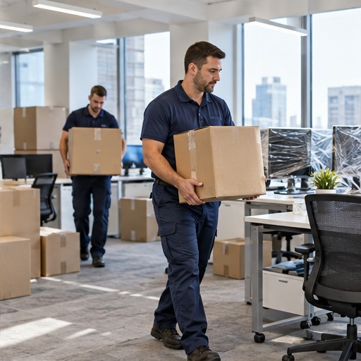 Illustration of an organized commercial office relocation